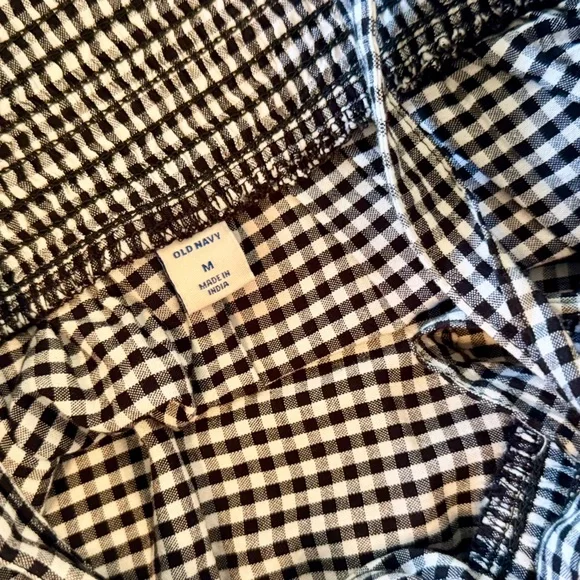 OLD NAVY Smocked Tiered Black White Gingham Plaid Mini Dress w Pockets & Tassels - Picture 8 of 13